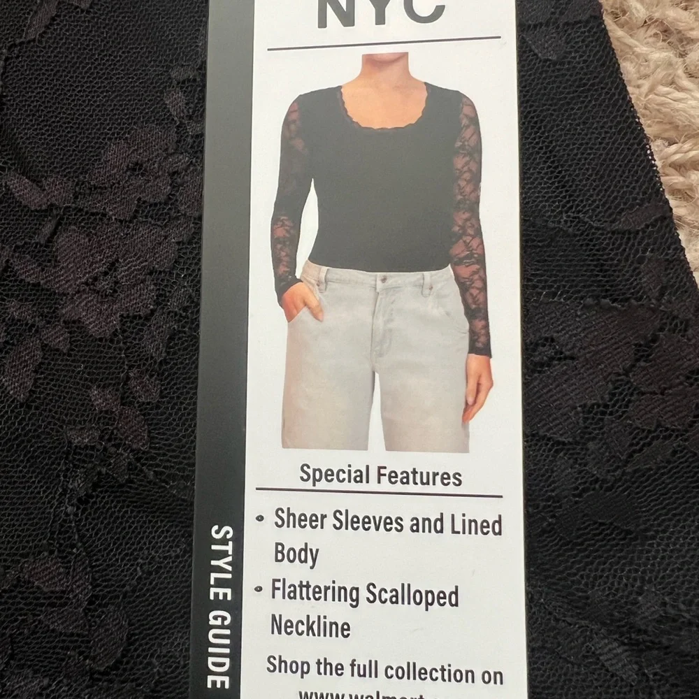 Madden NYC Women's Lace Scoop Neck Tops (2) With Sheer Long Sleeves Size: XS - Picture 5 of 7